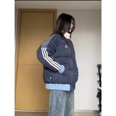 小个子棉服女2026新款冬季韩系宽松学生条纹外套情侣百搭棉衣加厚，男装棉衣，星座506A