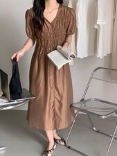 连衣裙XILYDIA韩夏季翻领抽绳系带收腰显瘦韩版长裙，女装连衣裙，香丽迪1