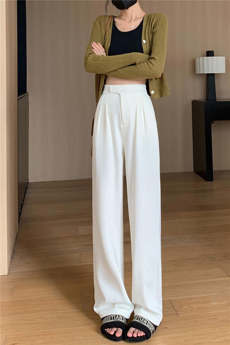 阔腿裤女2023新款冬欧棉绒高腰垂感显瘦加绒小个子休闲直筒西装裤,女装休闲裤,梦白服饰厂