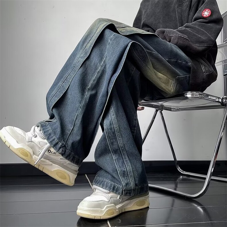 水洗做旧牛仔裤男高街vibe美式复古宽松设计感 ZN10 P46图片
