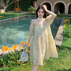 【现货】法式复古盘扣新中式连衣裙ZB285-1813-P120-K178，女装连衣裙，浙宝285（原212）