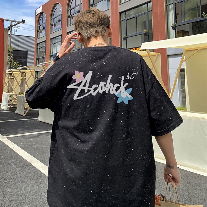 可48小时发货支持抖音得物来样二开美式满天星亮片短袖T恤MTX713,男装T恤,电商A486-1