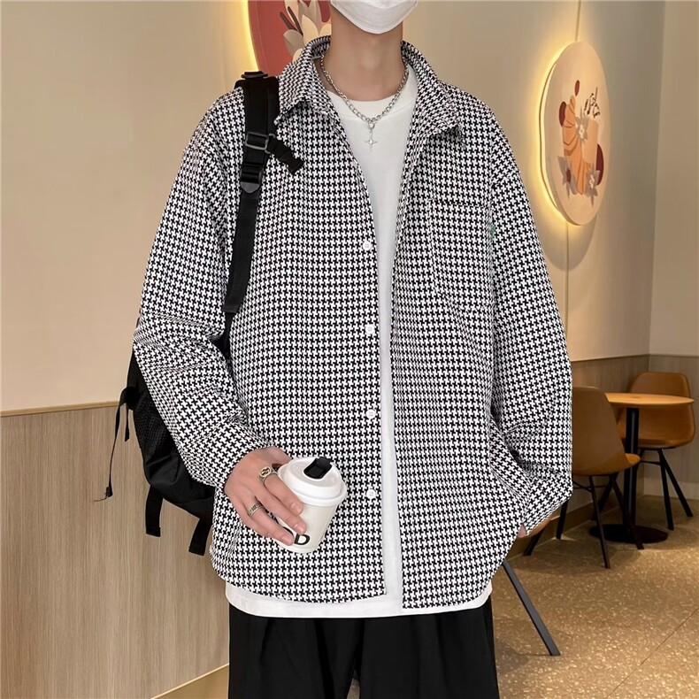 潮衬衫简约夏季方领潮流文艺原宿标准男青春流行百搭长袖CS01 P33图片