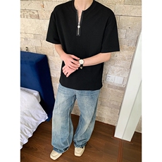 半拉链短袖T恤潮男亨利领克罗心百搭设计感宽松TA331-P36，男装T恤，星座208-5