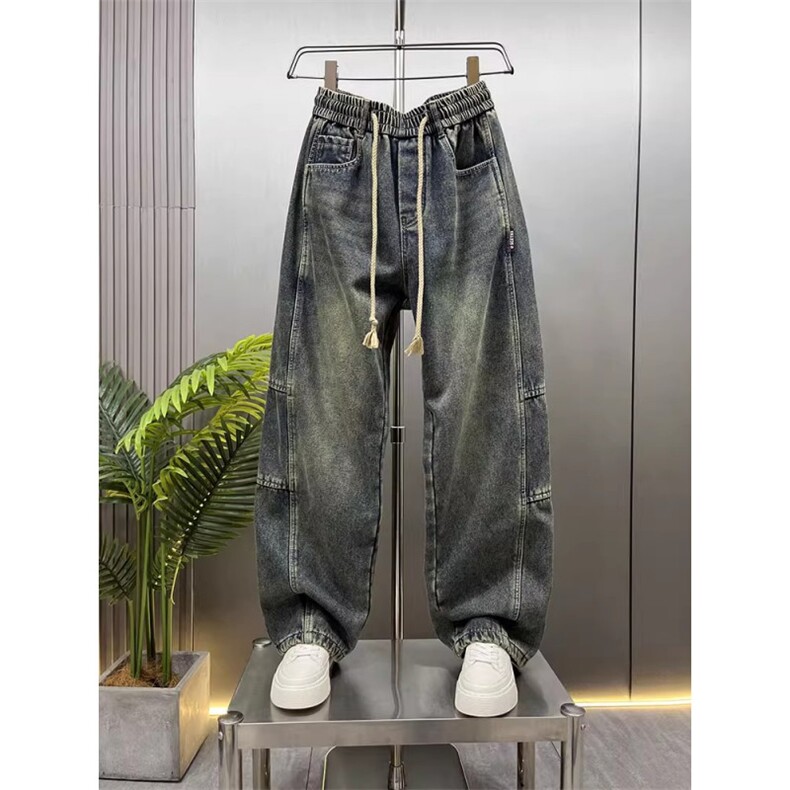 1506-1/KT12491/P51新款牛仔裤拼接男士多口袋宽松直筒裤青年水洗,男装牛仔裤,星座1506-1