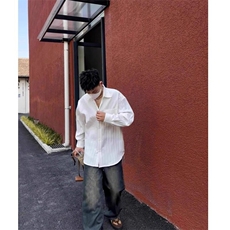 小众纹理设计感阔版宽松长袖衬衫男春秋新款潮流痞帅衬衣外套上衣，男装衬衫，星座506A