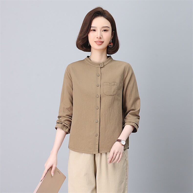 2025春装新款立领单排扣衬衫休闲风长袖,女装衬衫,小林双子