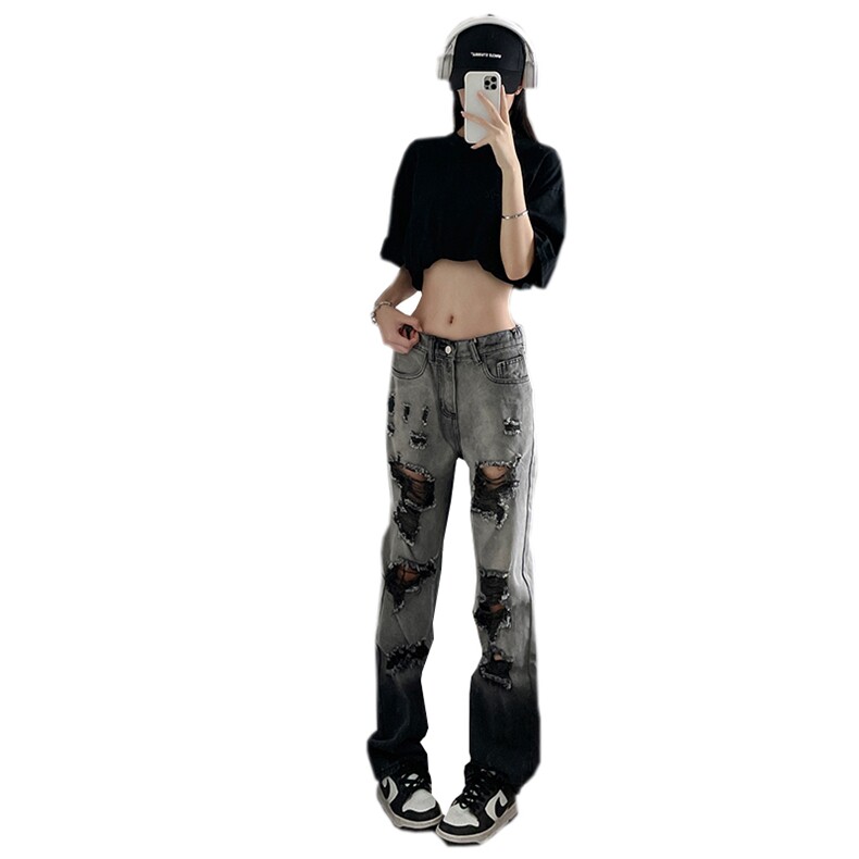 美式ins高街小众hiphop夏季破洞牛仔裤货号K729P60,男装牛仔裤,电商A063