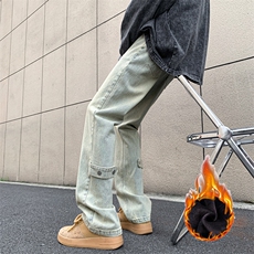 冬季美式ins高街vibe水洗加绒牛仔裤货号加绒K2316P70常规P55，男装牛仔裤，电商A063