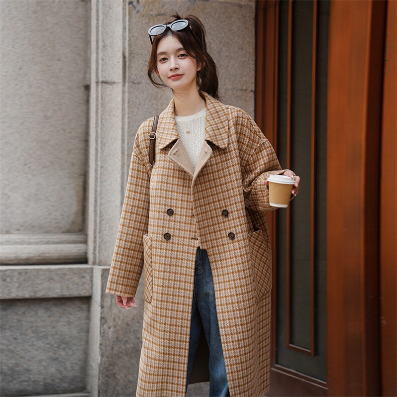 现货小格子双面羊绒羊毛大衣2C220-L301-P395K515,女装毛呢外套,2C220