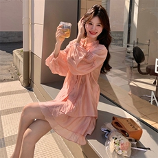 橘粉色轻薄系带衬衫套装裙女2025夏季新款别致漂亮半身裙两件套潮，女装套装/套裙，浙宝305