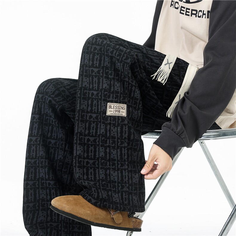 25秋季慵懒风扎染美式重磅撞色格子高街百搭休闲直筒裤K601/TP28，男装休闲裤，电商B318