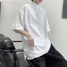 夏款小半领纯色四季打底宽松男士短袖T恤A071-1210-P35，男装T恤，电商A071