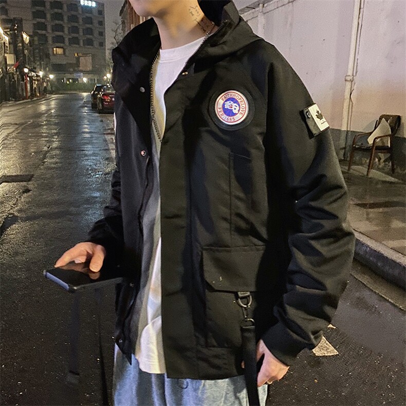 休闲男士秋季青少年日系迷彩宽松工装夹克潮流连帽外套J,男装棉衣,电商B226-2（原B217-2）
