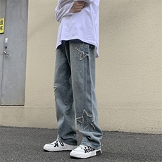 美式高街vibe风裤子潮流牛仔裤男设计感宽松拖地长裤N08811-P43，男装牛仔裤，星座308B-1
