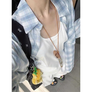 薄款防晒衬衫上衣女夏设计感宽松慵懒长袖格子休闲衬衣 CS364图片