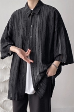 竖条纹短袖半袖衬衫男薄款凉感冰丝舒适大码上衣A071-C65-P38，男装T恤，电商A071