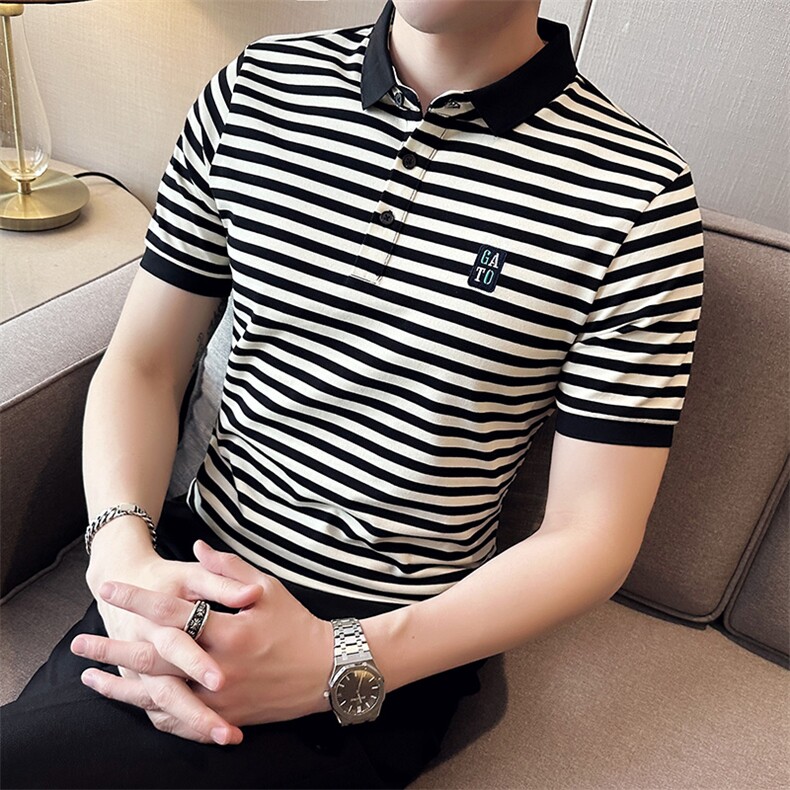 数据款夏季短袖条纹翻领短袖Polo衫高级感半袖上衣T0253-P58,男装T恤,电商D342