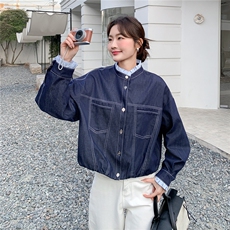 新款2026春季拼色木耳边牛仔外套6211-P145-K238，女装短外套，2C057