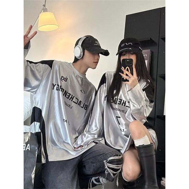 美式复古高街潮牌ins薄款宽松长袖T恤情侣男女同款中高腰常规,男装T恤,星座506A
