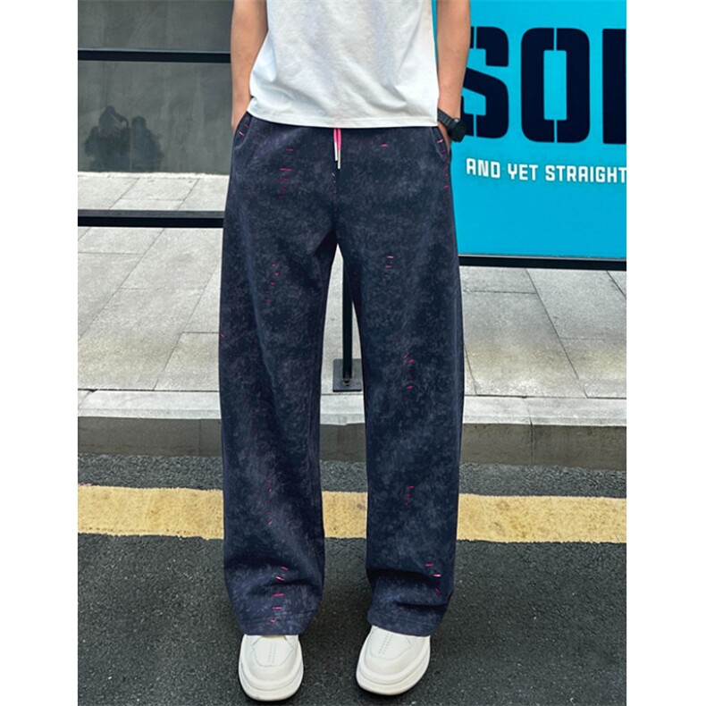 秋冬2025款破洞设计运动休闲长裤男潮流宽松直筒卫裤KX50,男装休闲裤,星座1116A（原606A-3）