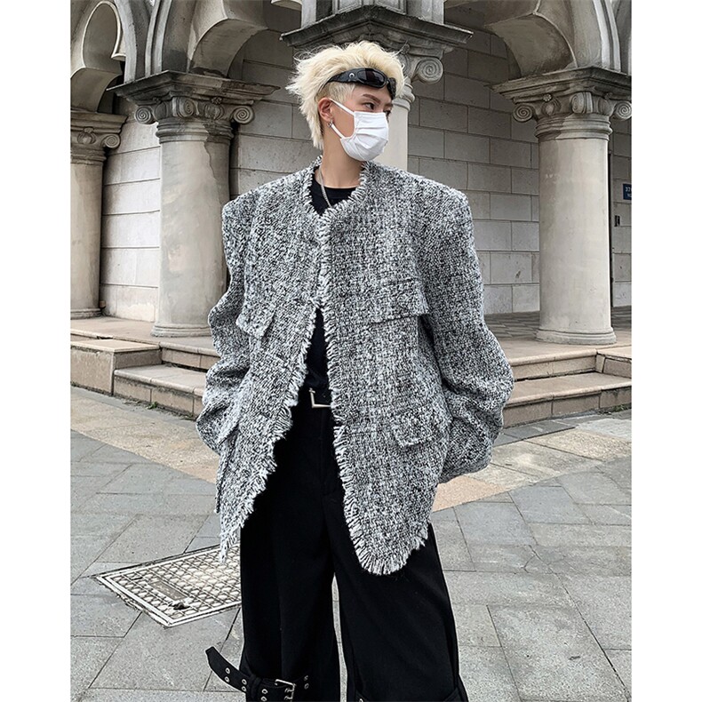 现货！25秋冬男流苏短款垫肩毛呢大衣小香风外套MJ948-P178，男装毛呢大衣，电商B288