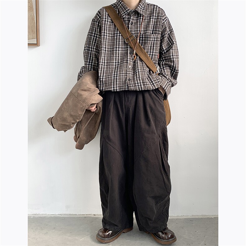 高品质春款男工装裤褶皱阔腿拼接直筒宽松休闲裤h104P55,男装休闲裤,星座1013-1