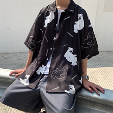 2021日系宽松半袖垂感翻领夏衬衫印花短袖帅气流行衬衣W707-P30，男装衬衫，星座512-2