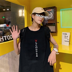 ！港风2023夏季无袖背心男加肥加大码宽松短袖T恤男BX269-P20，男装背心/马甲，电商B371