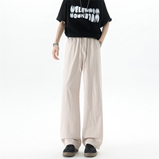 休闲裤女肌理长裤慵懒松弛感2025新款夏季松紧腰阔腿裤简约风，男装休闲裤，电商B312