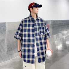 夏季2024新款格子短袖衬衫SC332P33，男装衬衫，星座1116-2