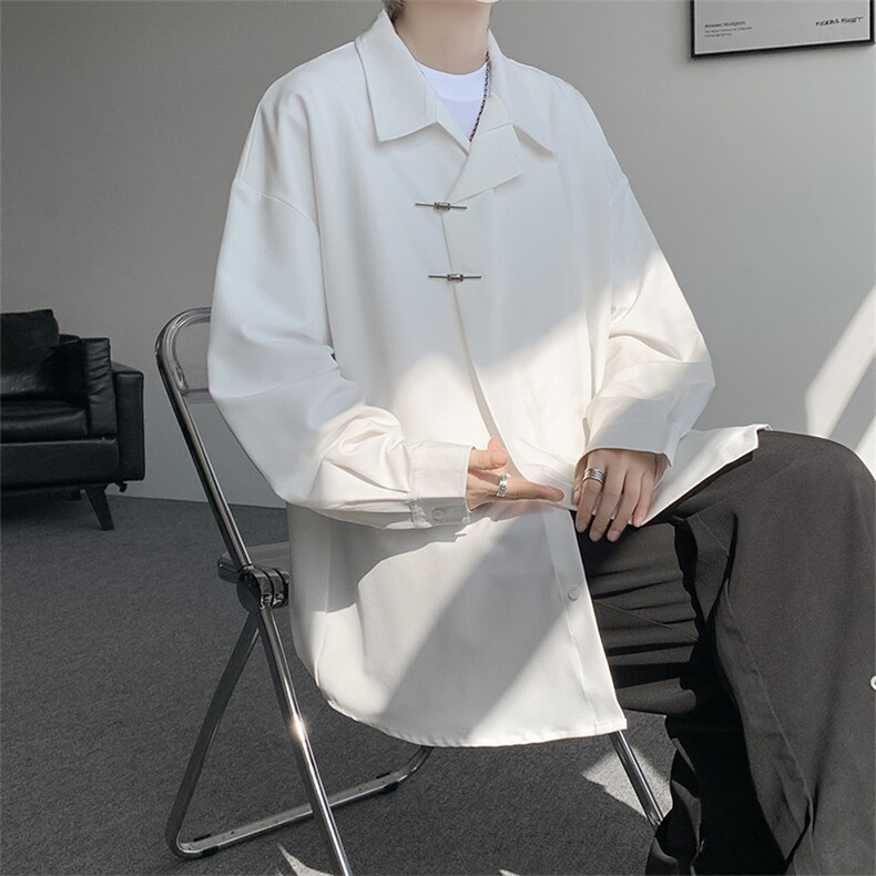 8XL-M风新中式黑色翻领长袖衬衫男秋季休闲衬衣痞帅CS537P58,男装衬衫,电商D206-1