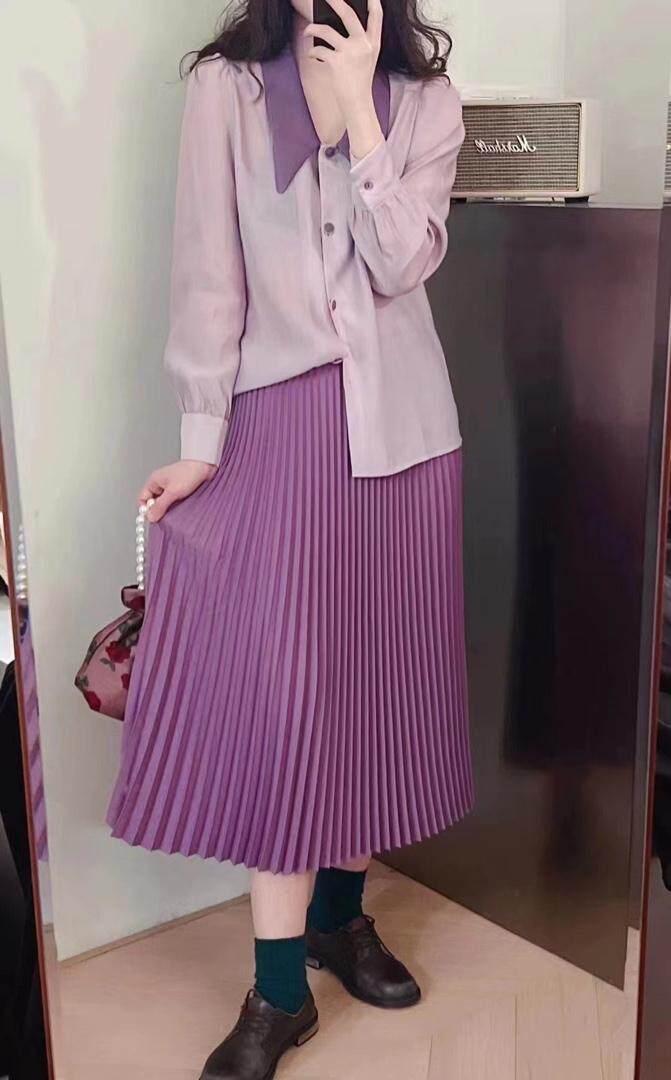 8025玫瑰花扣衬衣紫色今年很爆呀，其它，书房里