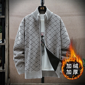 男士针织衫韩版秋冬季新款潮流休闲立领毛衣开衫外套男装图片