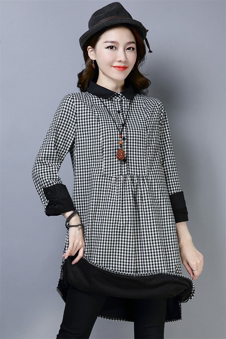 加绒衬衣排多扣2025年冬季新款时尚长袖休闲中长款格子加绒衬衫，女装衬衫，风姿绰