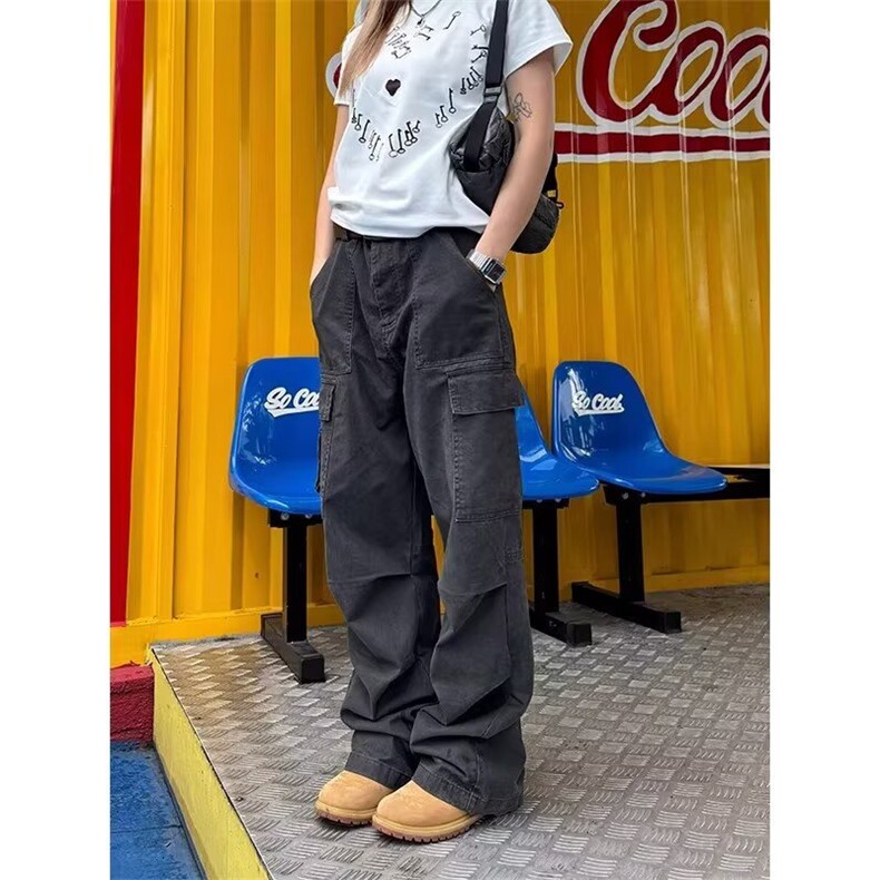 1506/Q66050/P53美式重磅水洗做旧褶皱宽松直筒男女潮牌休闲裤,男装休闲裤,星座1506