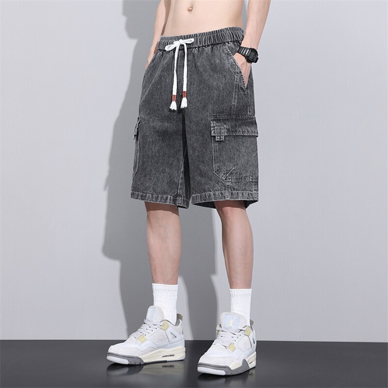 美式透气工装牛仔短裤夏季薄款潮牌宽松直筒休闲五分裤Z9815-P45,男装牛仔裤,星座509