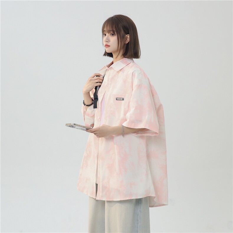 XZ-230-1CS503夏新款中性风简约轻奢水墨扎染休闲短袖衬衫P45控58,男装衬衫,星座230-1