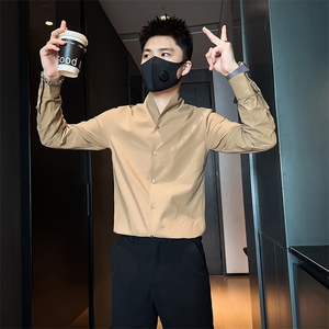 店主风立领衬衫男长袖高级感修身英伦社会小伙301C-CS08-P58控78图片