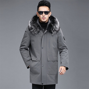 中年爸爸装脱卸兔毛内胆派克服上衣拆卸银狐毛领外套ALXB809-P860图片