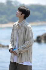 抖音品质灯芯绒条纹衬衫男日系宽松衬衣长袖港风CS7213P50控78，男装衬衫，电商B413-1