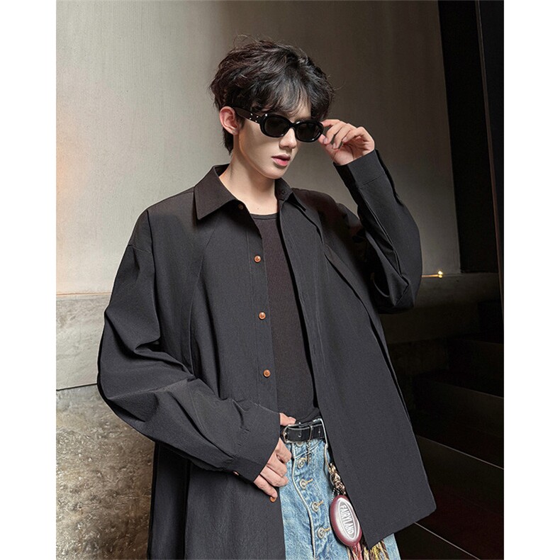 CS1159-特P33控58秋季潮流大码拼接高级感痞帅衬衫宽松外套男，男装衬衫，电商A059