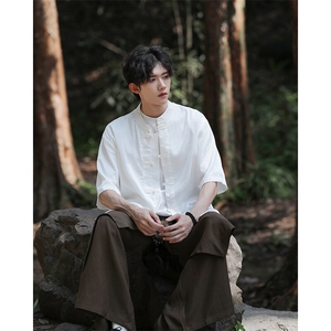 25夏季新中式男士竹叶天丝提花短袖衬衫CS9898-P65控89图片