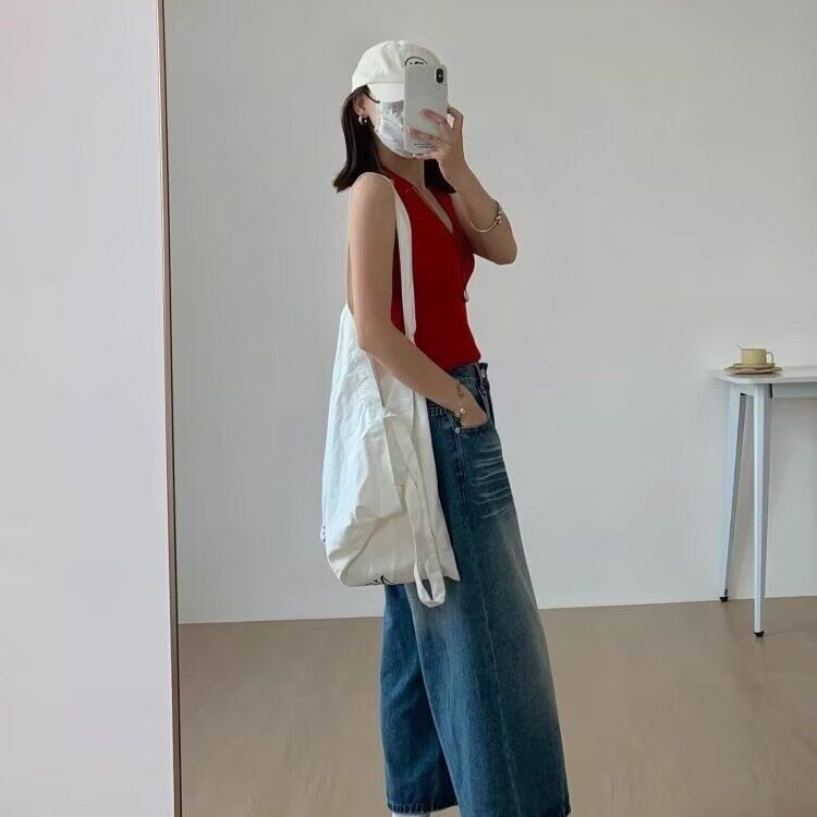 设计感水洗牛仔裤女夏季新款高腰宽松直筒阔腿裤小个子七分短裤子,男装牛仔裤,星座1210-1