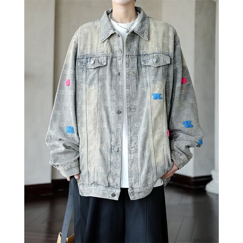 气质原宿美式街头黄泥水洗做旧牛仔衣男女宽松夹克外套JKC11，男装工装外套，星座516A