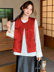 2026年春季新中式g风提花洋气百搭无袖马甲，女装马甲，超帛