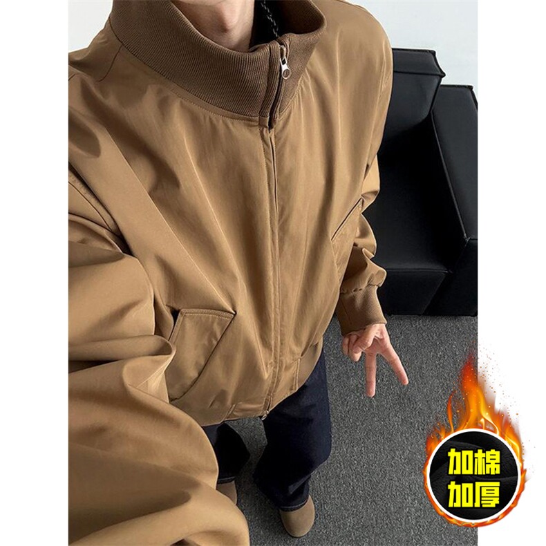 现货冬季美拉德立领飞行夹克廓形高街棒球服加棉加厚棉衣外套，男装夹克，电商A486-1