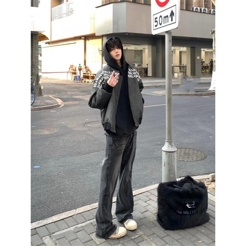 1506/QAA300/P60美式复古字母印花气质韩系飞行员夹克上衣,男装夹克,星座1506
