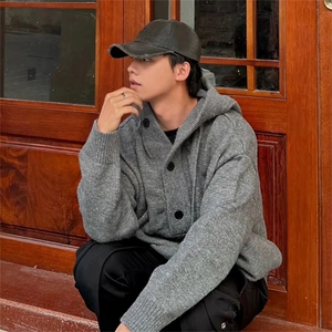抖音得物 保暖立领拉链针织外套秋冬宽松慵懒风纯色毛衣上衣AM047图片