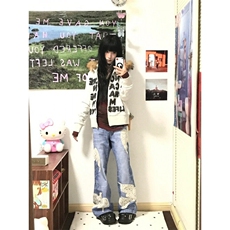 【有货】N6014LL-特P65蕾丝和平鸽贴布刺绣牛仔裤男女款裤子，男装牛仔裤，星座1007（原301D）